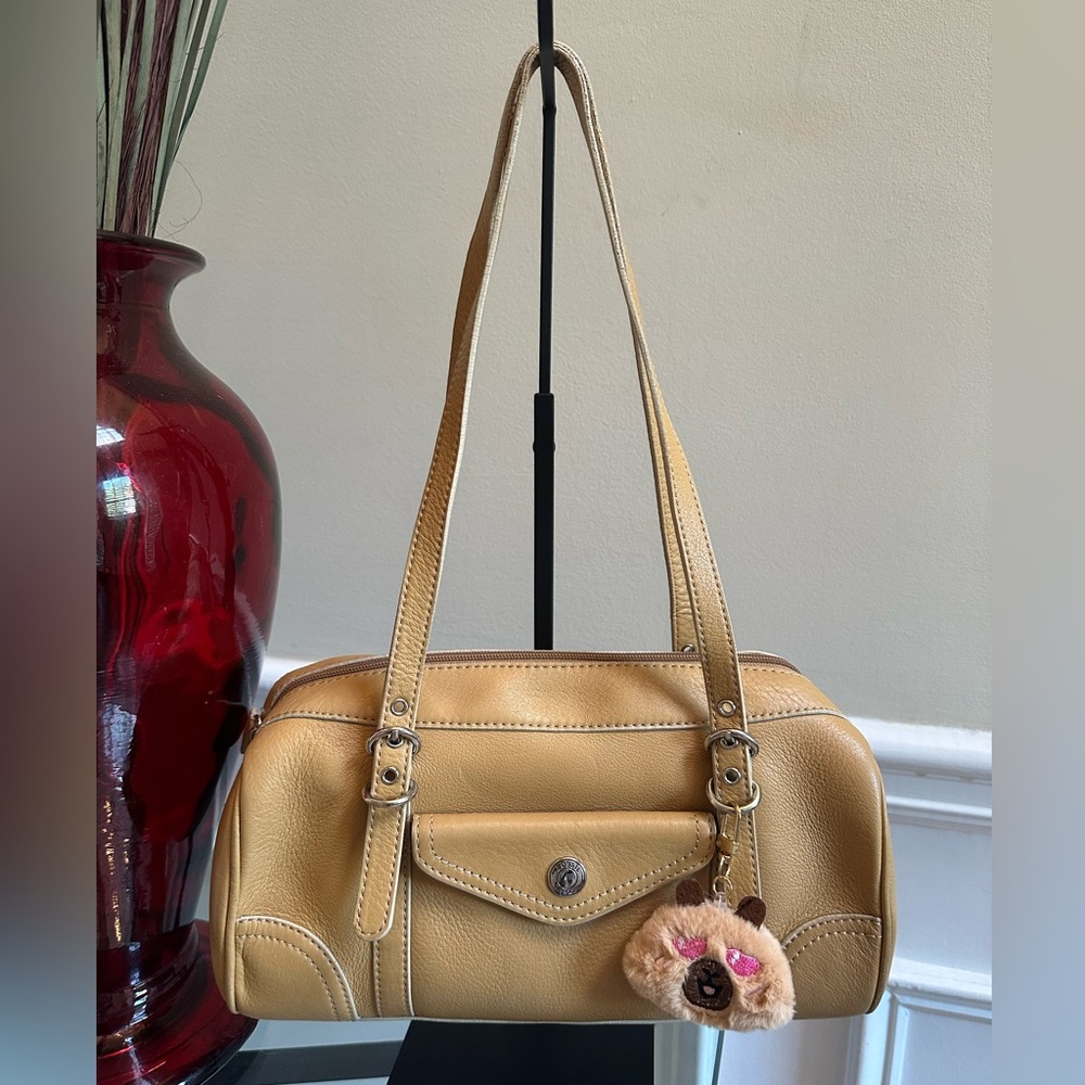 🌹 Vintage Fossil • Tan Genuine Leather Barrel Shoulder Bag • Free Bag Charm